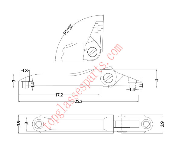 drawing of t1102 spring hinge for aluminum eyeglass